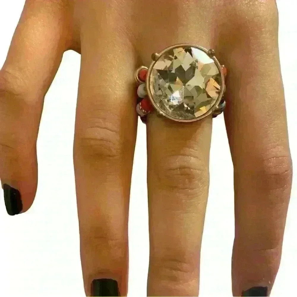 Three Strand Beaded Stretch Ring.